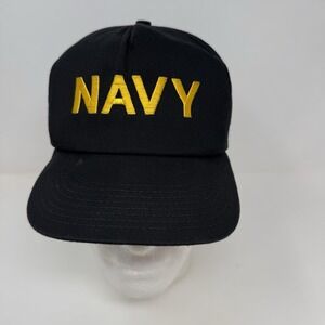 Vintage‎ US NAVY Hat Snap Back One Size Military MADE IN USA Black Adjustable